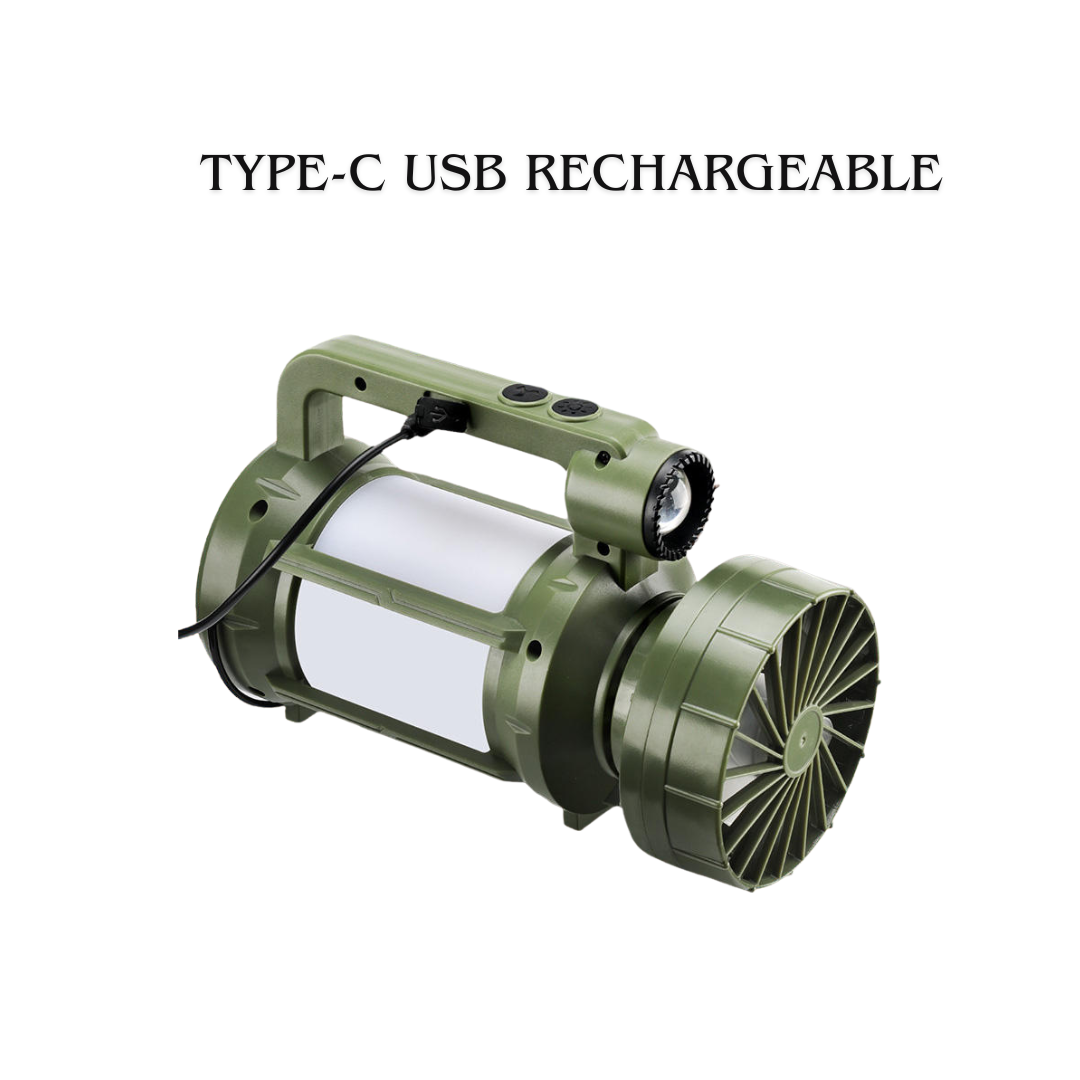 Solar Powered Camping Light – 2400mAh Rechargeable LED Lantern with USB & FAN for Outdoor Adventures