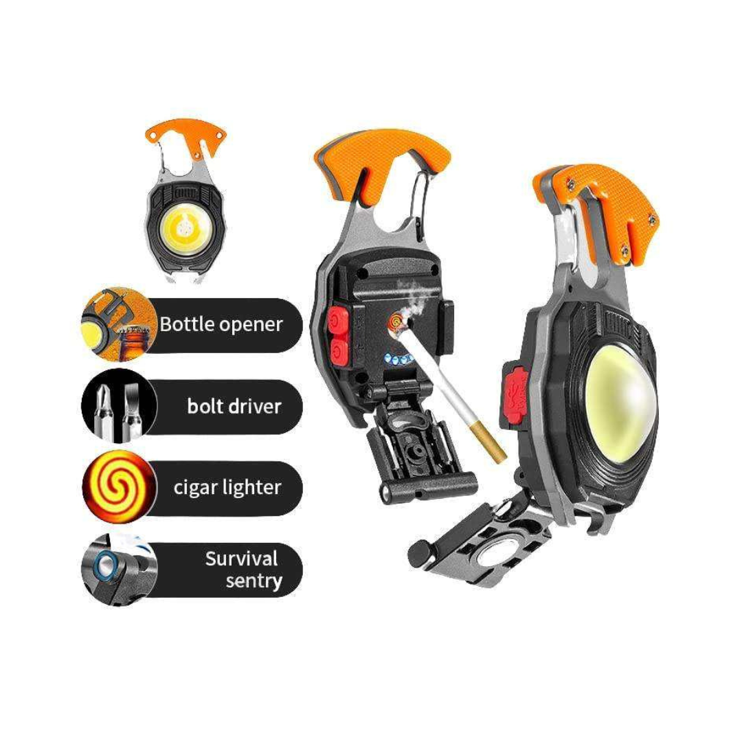 Multifunctional Flashlight – Mini Keychain COB Work Light for Outdoor Adventure – Light, Power & Fire in One!