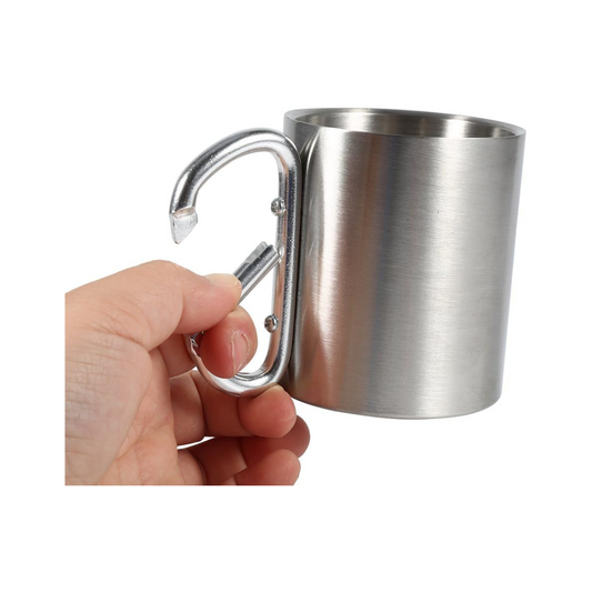 Stainless Steel Mug with Carabiner Handle – Portable Camping Travel Cup