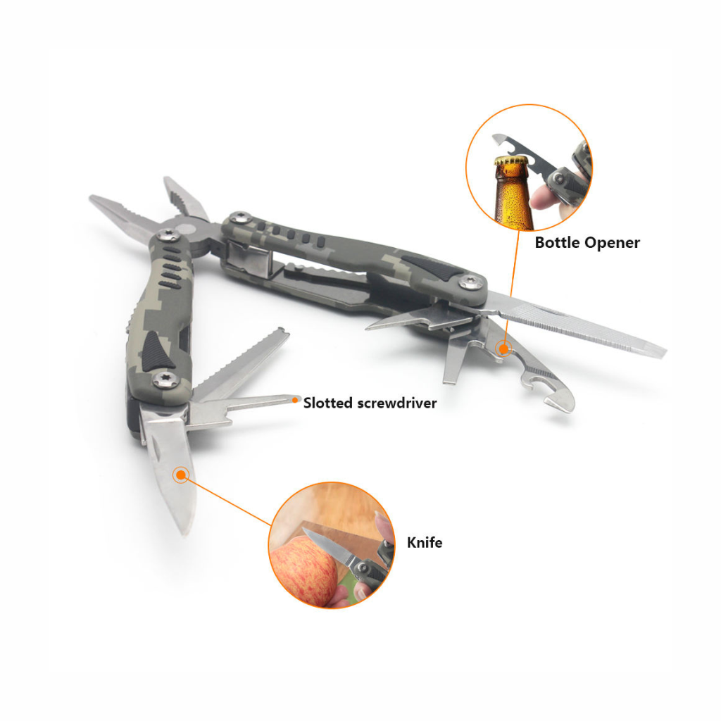 Traveler Multi-Tool Plier – 9-in-1 Camouflage Stainless Steel Survival Gear for Camping & Outdoor Adventure