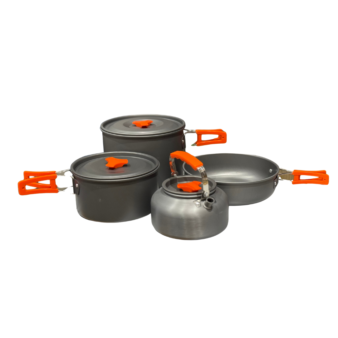 SY-500 Large Camping Cooking Set with Tea Pot – Outdoor Cookware Kit for 4+ People
