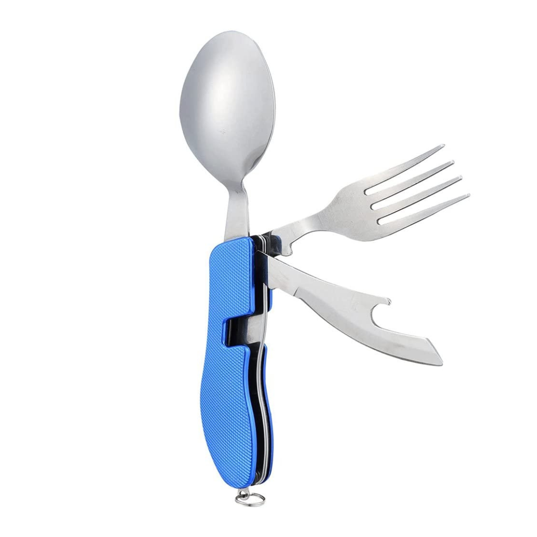 Portable & Foldable Spoon Fork Knife Set with Bottle Opener – Multifunctional Camping Cutlery