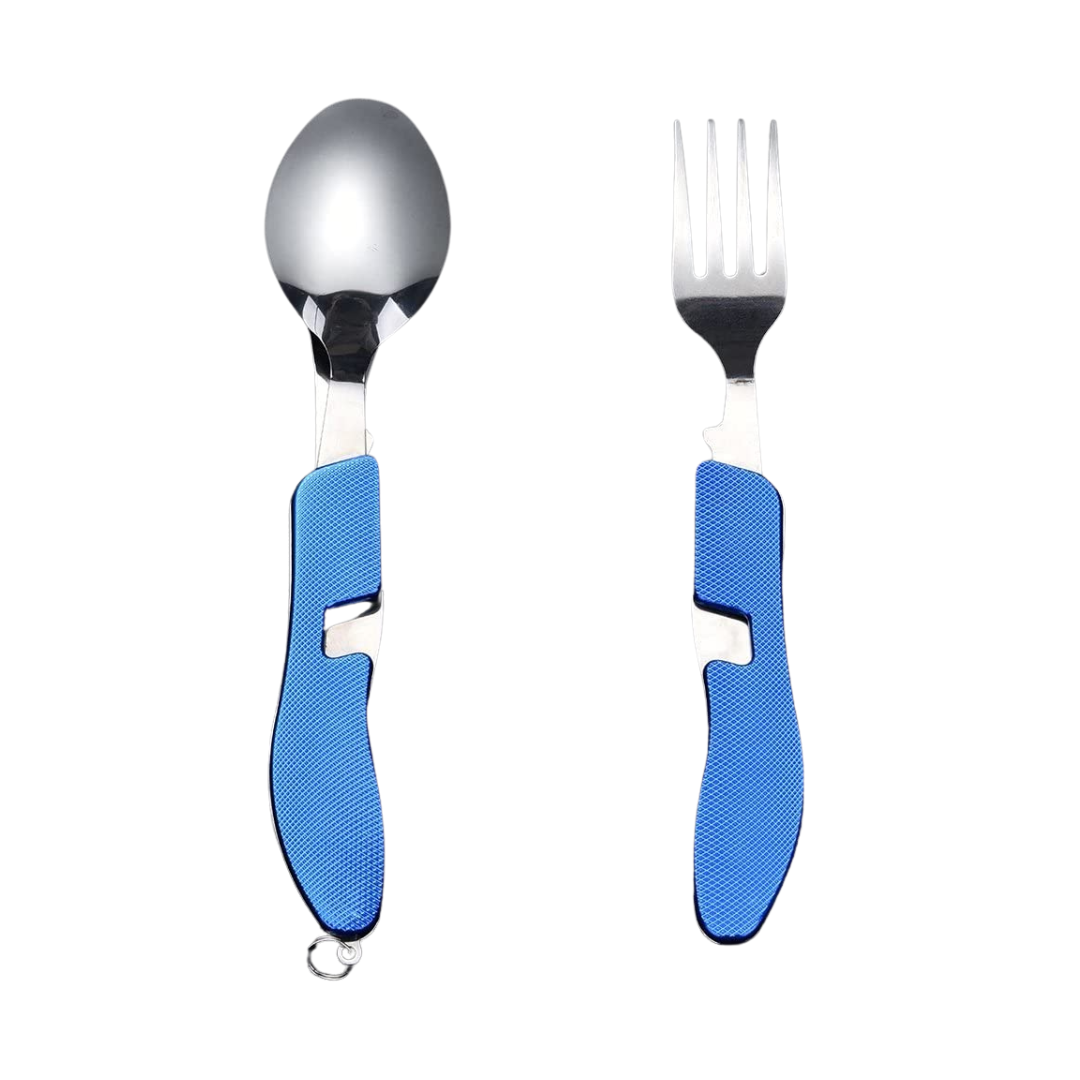 Portable & Foldable Spoon Fork Knife Set with Bottle Opener – Multifunctional Camping Cutlery