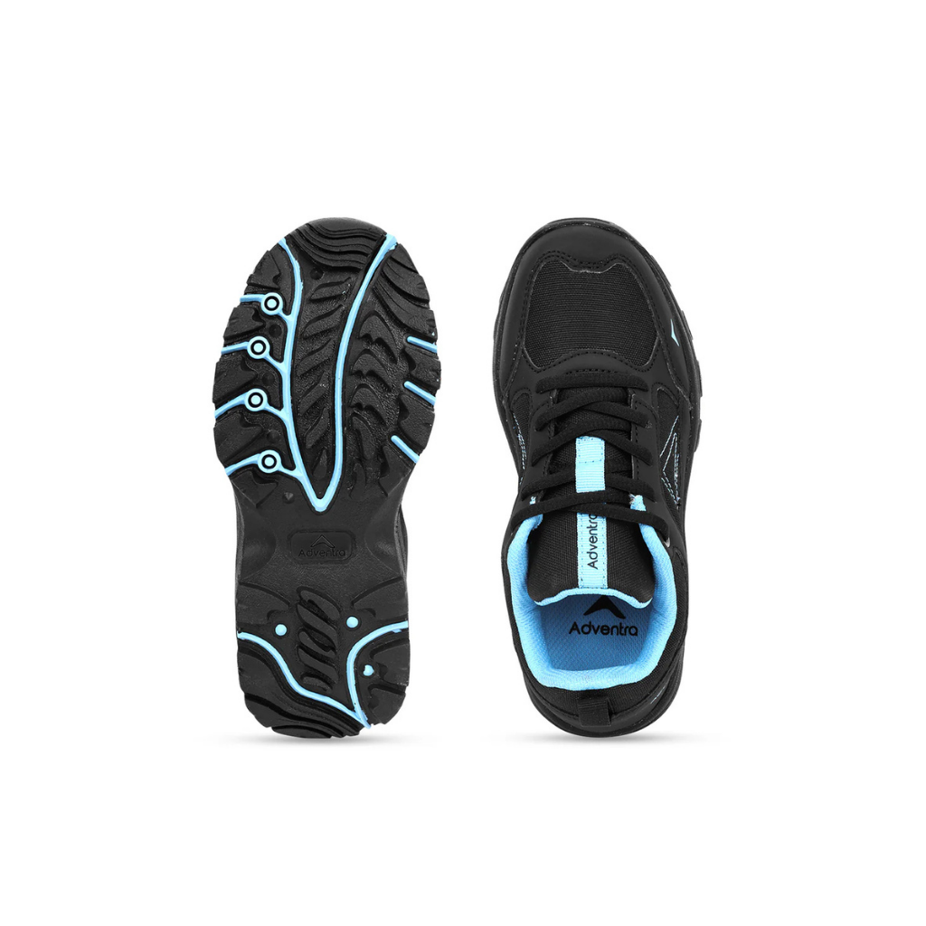 Adventra Kids Hiking Shoes EH500 Black | Low-Top Trekking Shoes with Anti-Skid Rubber Sole | Lightweight Outdoor Shoes for Boys & Girls