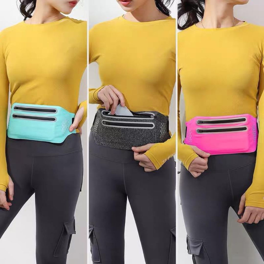 Ultra-Thin Close-Fitting Waist Bag – Double Zipper Running Belt for Mobile Phone Storage
