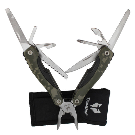 Traveler Multi-Tool Plier – 9-in-1 Camouflage Stainless Steel Survival Gear for Camping & Outdoor Adventure