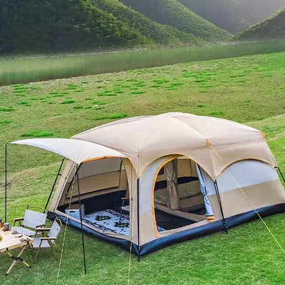 Large 2-Room + 1 Living Room Outdoor Tent – Windproof, Rainproof Oxford Fabric Folding Tent for Camping, Beach & BBQ