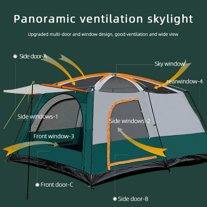 Large 2-Room + 1 Living Room Outdoor Tent – Windproof, Rainproof Oxford Fabric Folding Tent for Camping, Beach & BBQ