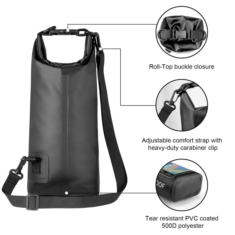 2L Waterproof Dry Bag with Transparent Phone Window | Waterproof Travel & Outdoor Storage Bag