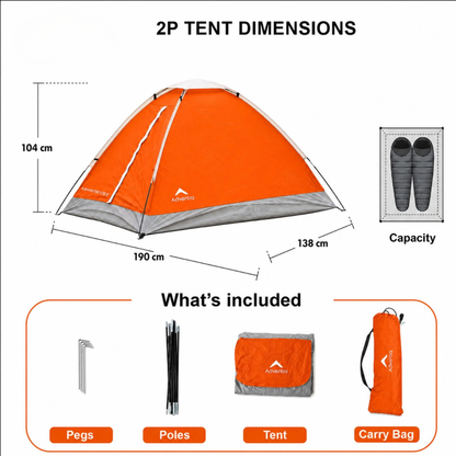 2-Person Camping Tent with UV Protection & Waterproof Flysheet