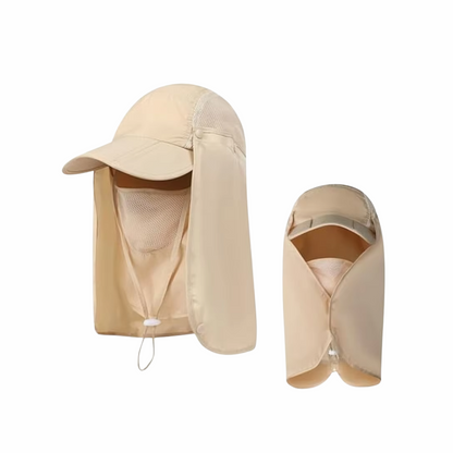Sun Protection Cap with Face Mask & Neck Flap – UV Protection Hat for Hiking & Outdoor Travel