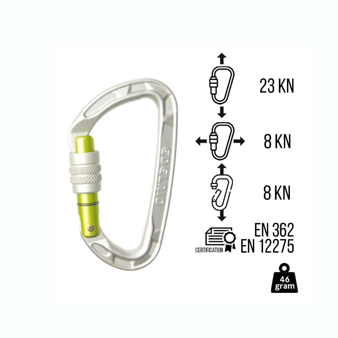 Edelrid Pure Screw Locking Carabiner – Silver Lightweight HMS Connector for Climbing & Belaying (EDE-055)