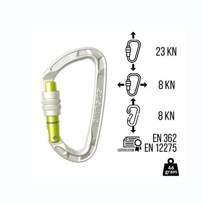 Edelrid Pure Screw Locking Carabiner – Silver Lightweight HMS Connector for Climbing & Belaying (EDE-055)