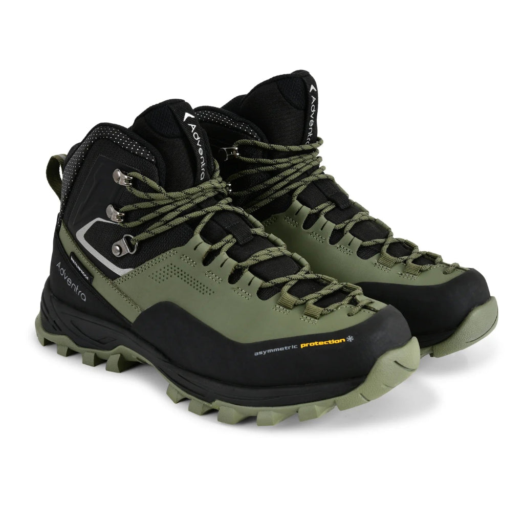 Adventra Men’s Waterproof Mid-Top Hiking Shoes WH1106 Green | 3M Insulated Trekking Boots with Anti-Slip Grip