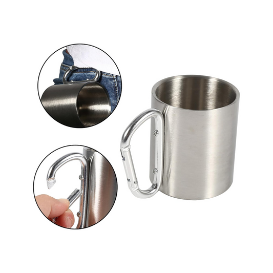 Stainless Steel Mug with Carabiner Handle – Portable Camping Travel Cup