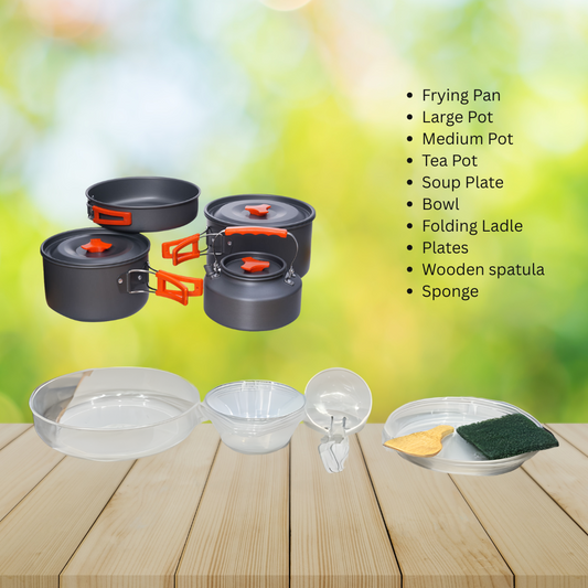 SY-500 Large Camping Cooking Set with Tea Pot – Outdoor Cookware Kit for 4+ People