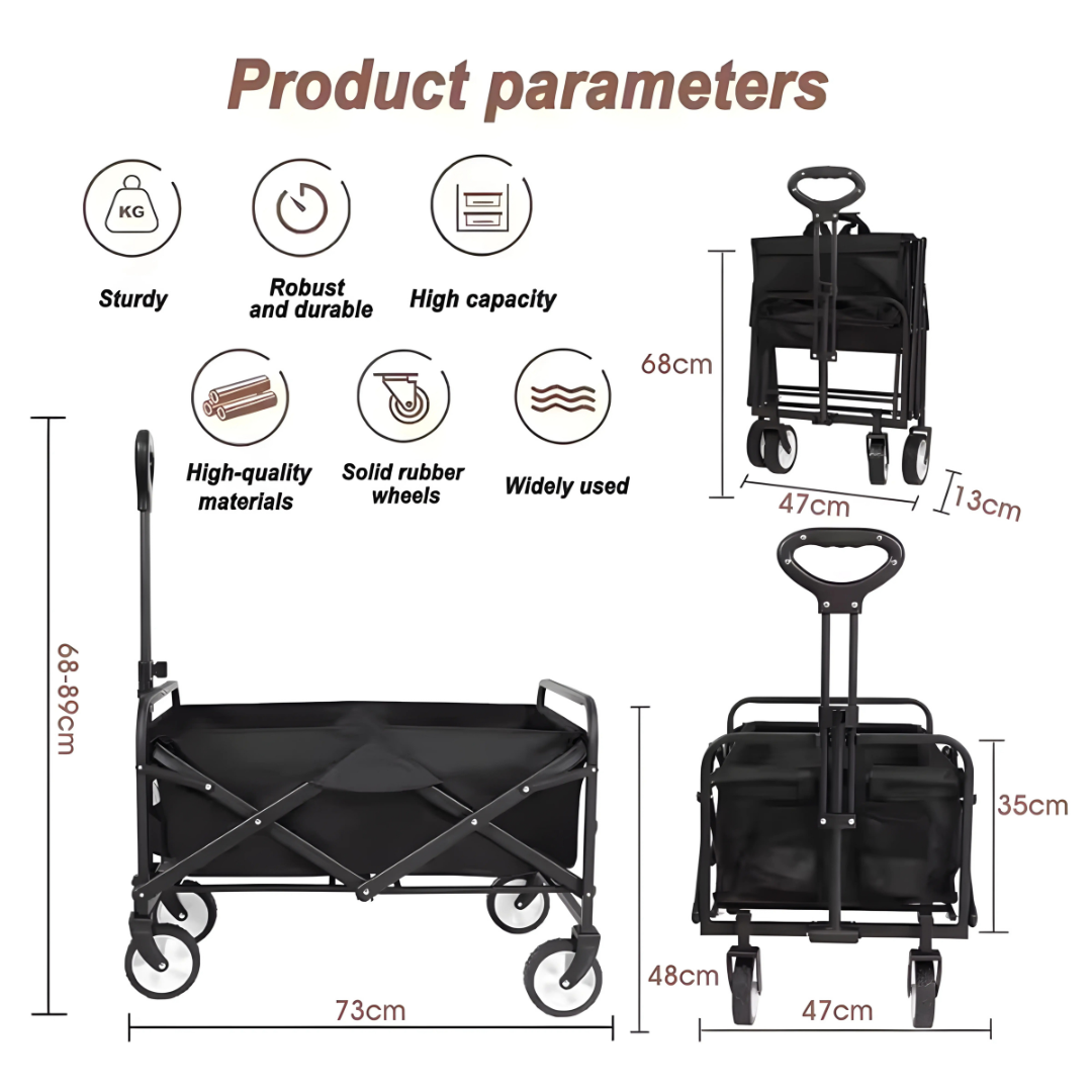 Camping Wagon Cart – Foldable, Heavy-Duty Utility Trolley for Outdoor Adventures, Beach, Garden & Travel