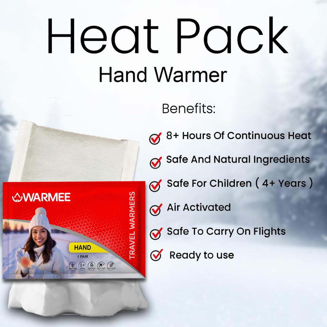 Warmee Hand Warmer (Pack of 3 +1 Free) – Disposable Instant Heat Packs for Cold Weather, Travel & Outdoor Sports