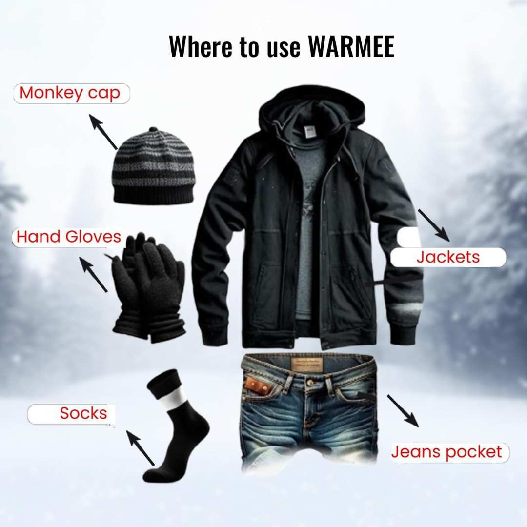 Warmee Hand Warmer (Pack of 3 +1 Free) – Disposable Instant Heat Packs for Cold Weather, Travel & Outdoor Sports
