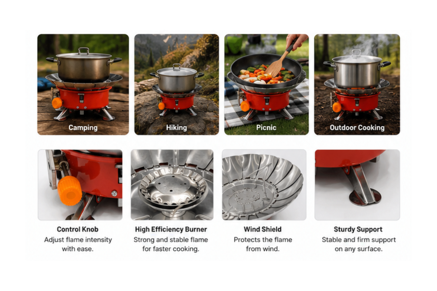 Portable Windproof Camping Gas Burner ,  Compact & Portable Outdoor Cooking Stove for Hiking, Trekking & Camping
