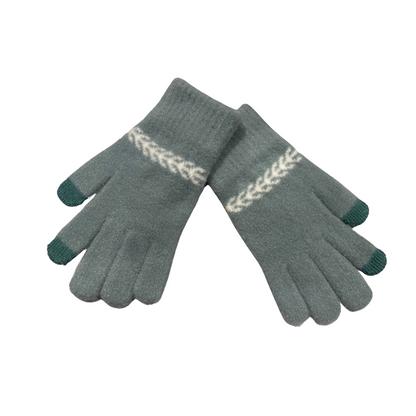 Plain Woollen Winter Gloves with Leaf Wrist Design – Soft, Warm & Elegant Gloves for Men & Women