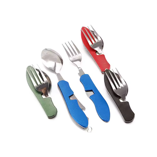 Portable & Foldable Spoon Fork Knife Set with Bottle Opener – Multifunctional Camping Cutlery